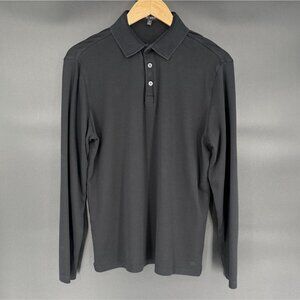 Robert Barakett Mens Long Sleeve Polo Shirt M Black Pima Cotton Quiet Luxury